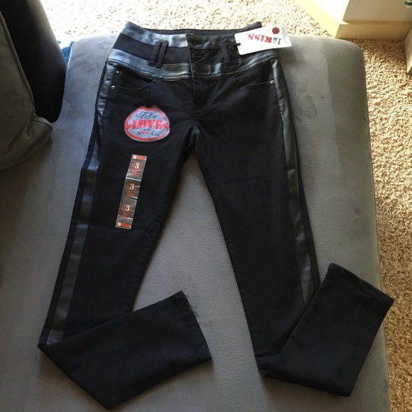 Black Skinny Jeans With Pleather Stripes - Picture 8 of 10